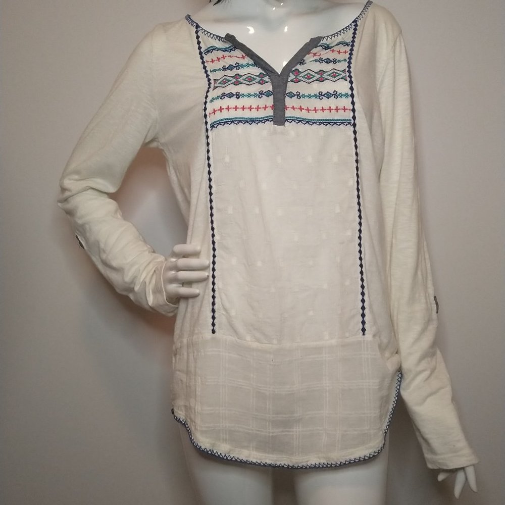 Luck Brand Ivory  Embroidery Blouse